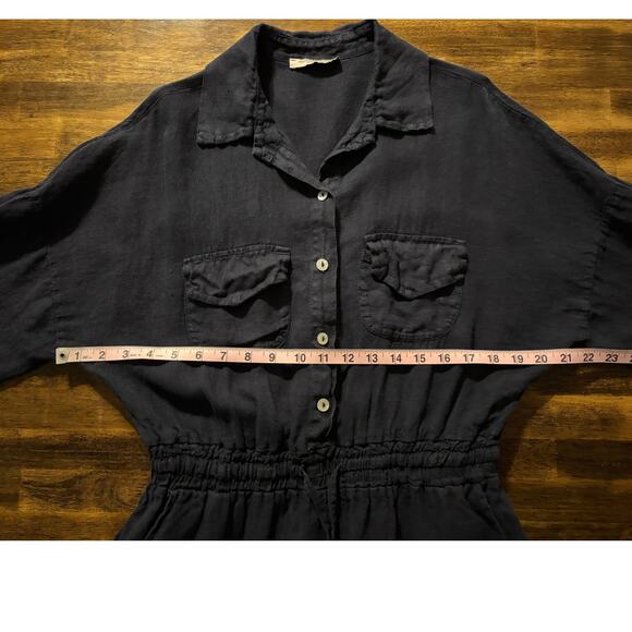 Francesca Bettini Women's Large Shirt Dress 100% Linen Collared Drawstring Waist - Picture 9 of 12